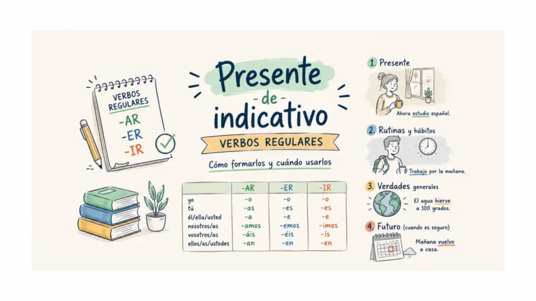 Presente de indicativo en español con verbos regulares y usos básicos